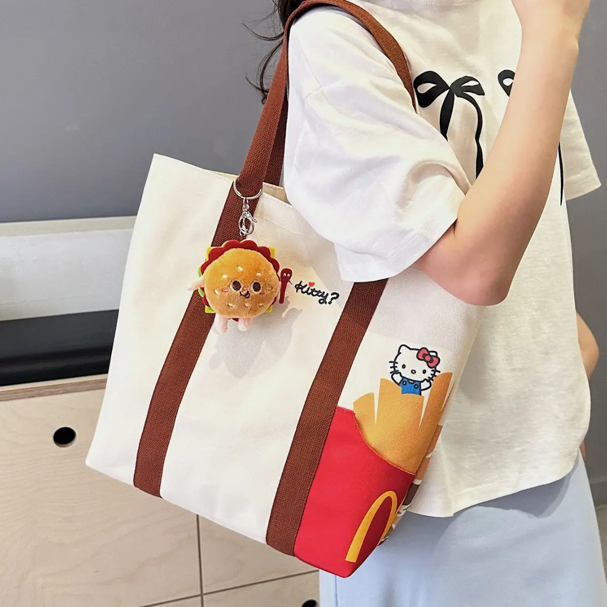 Cartoon Student Shoulder Bag White Brown Cartoon Design — feature 25