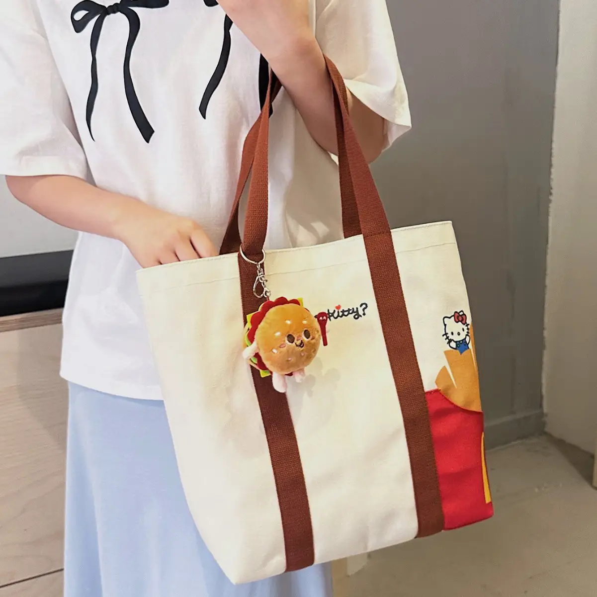 Cartoon Student Shoulder Bag White Brown Cartoon Design — feature 27