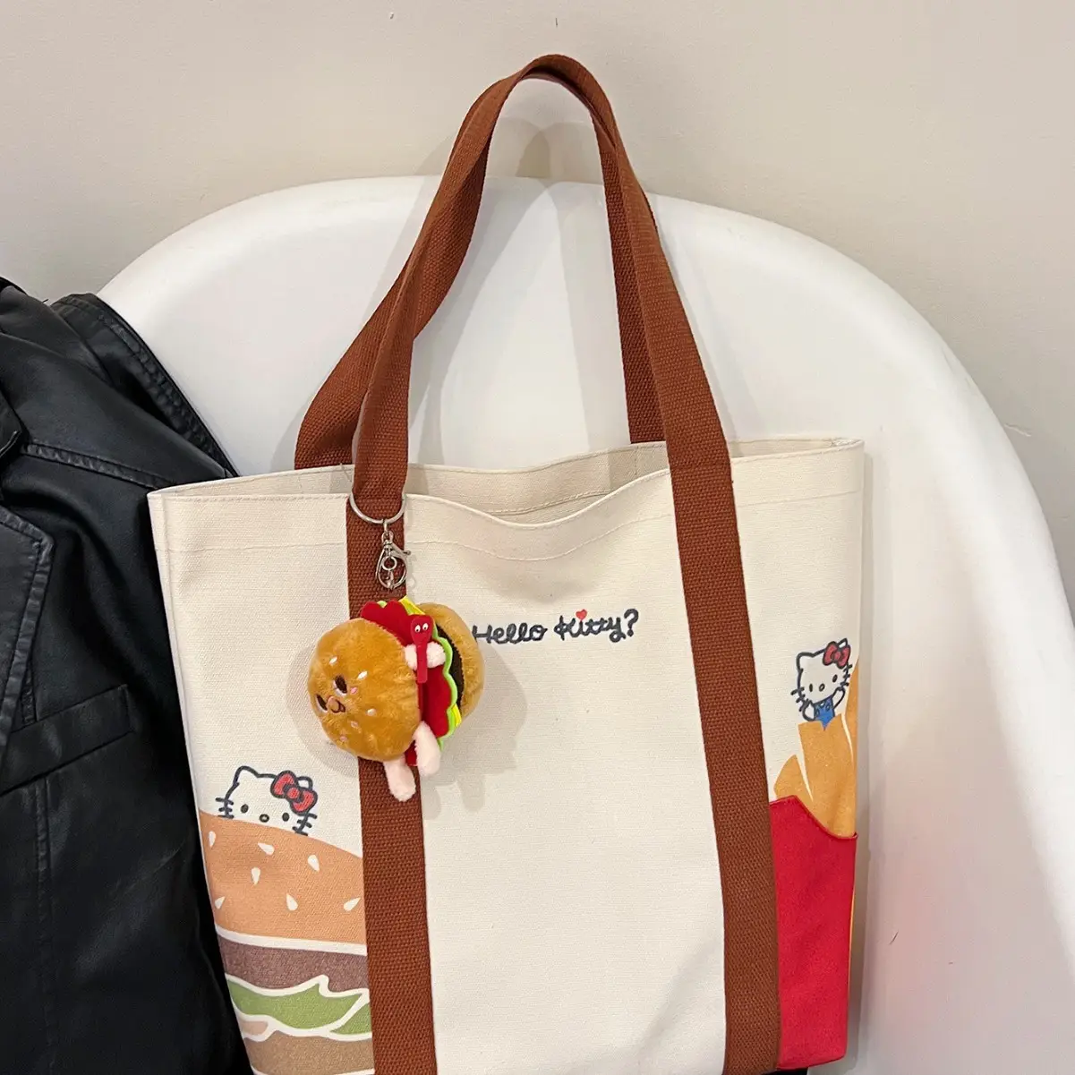 Cartoon Student Shoulder Bag White Brown Cartoon Design — feature 28