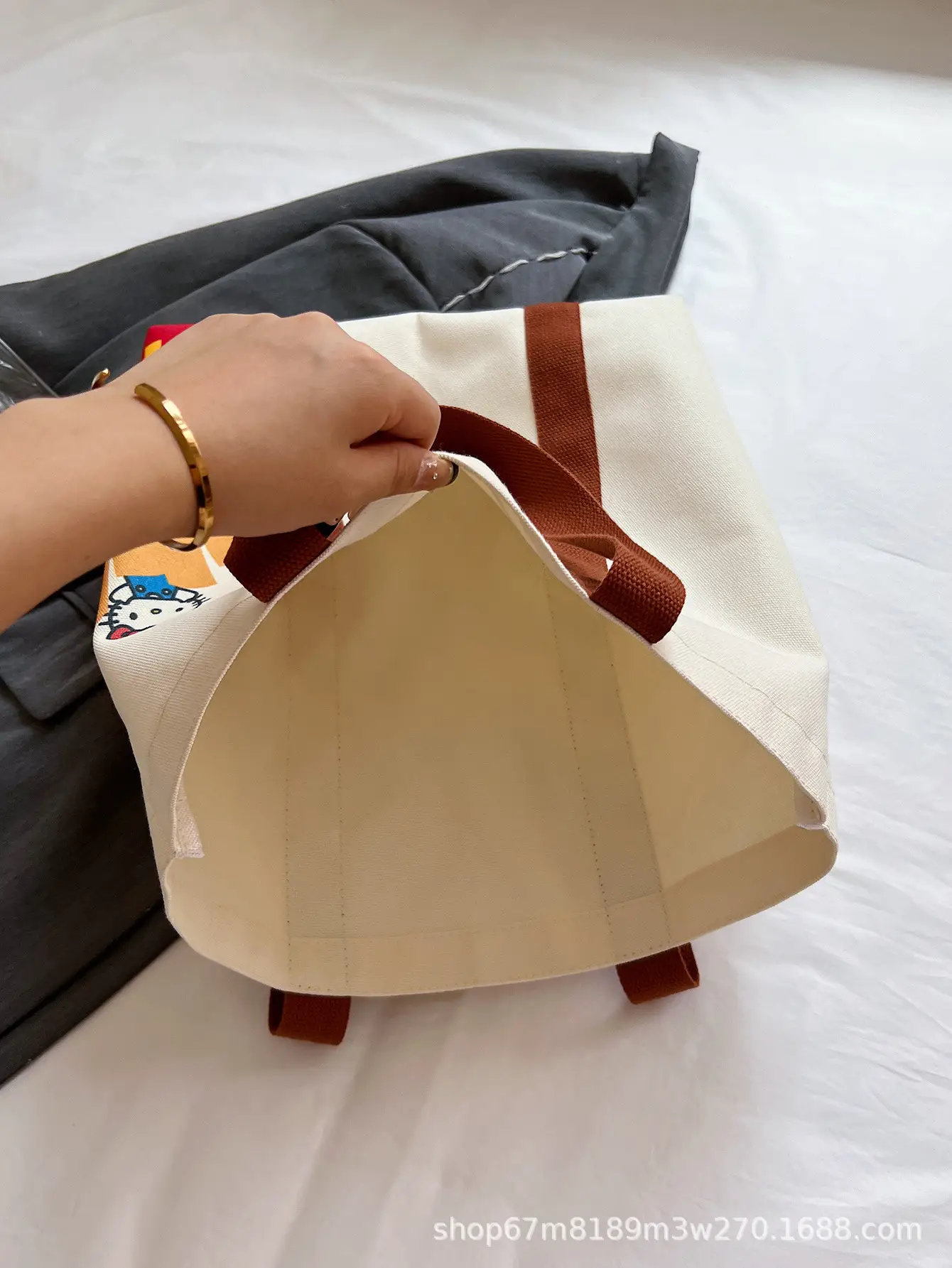 Cartoon Student Shoulder Bag White Brown Cartoon Design — feature 34