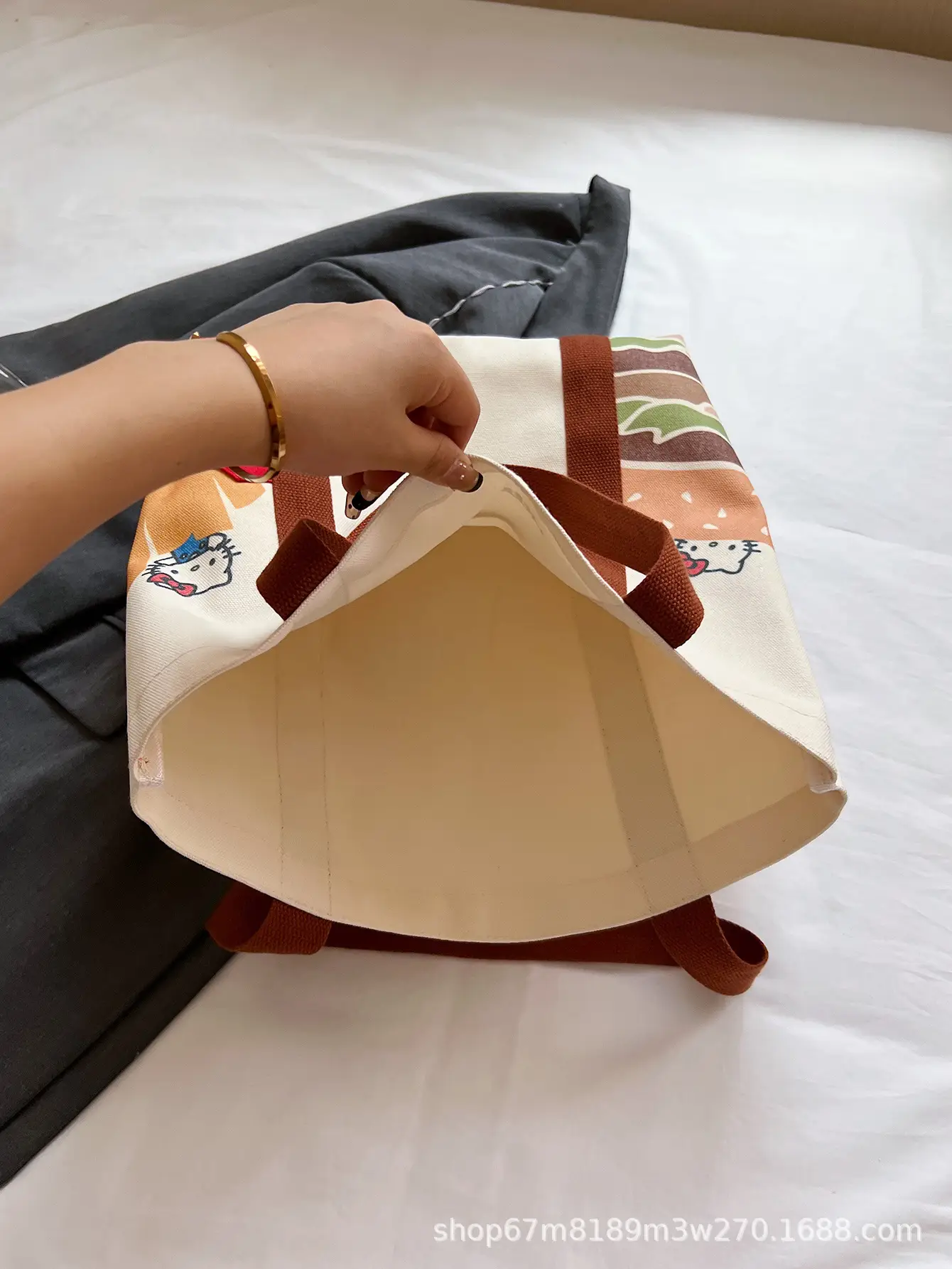Cartoon Student Shoulder Bag White Brown Cartoon Design — feature 36
