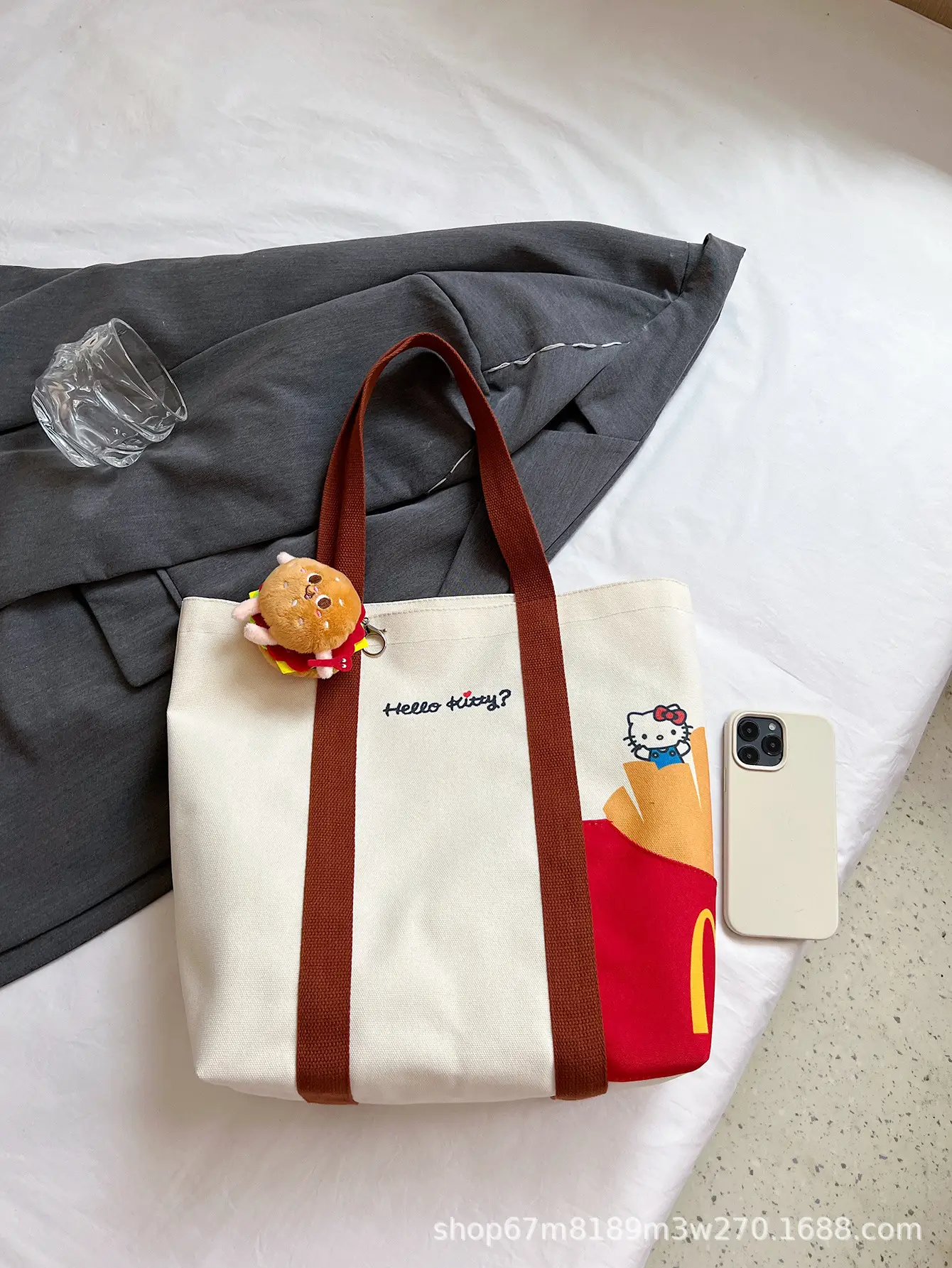 Cartoon Student Shoulder Bag White Brown Cartoon Design — feature 38