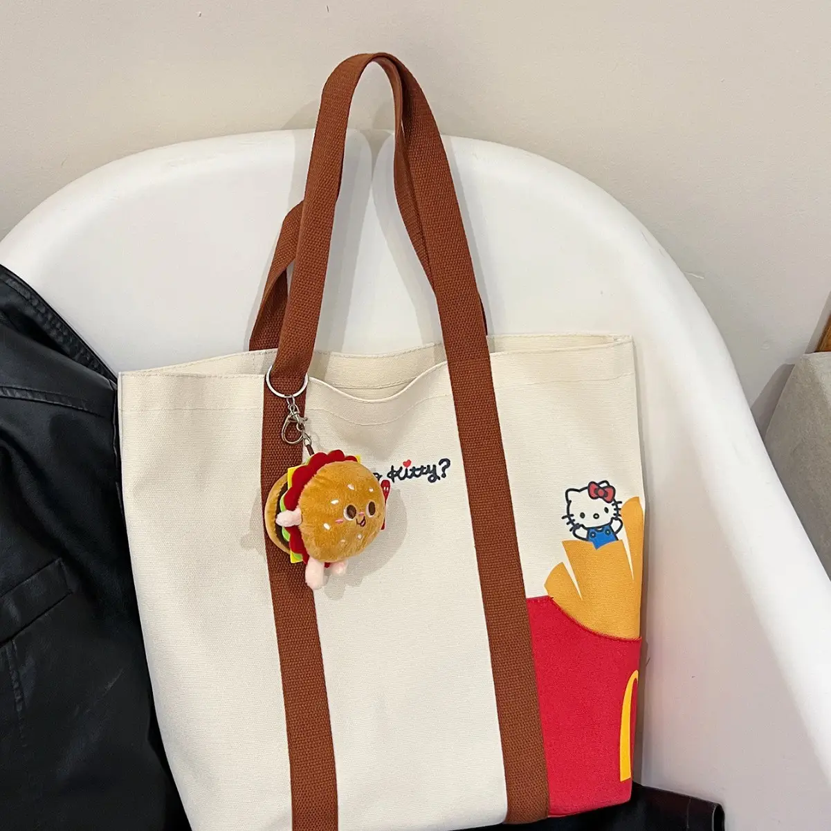 Cartoon Student Shoulder Bag White Brown Cartoon Design — feature 4