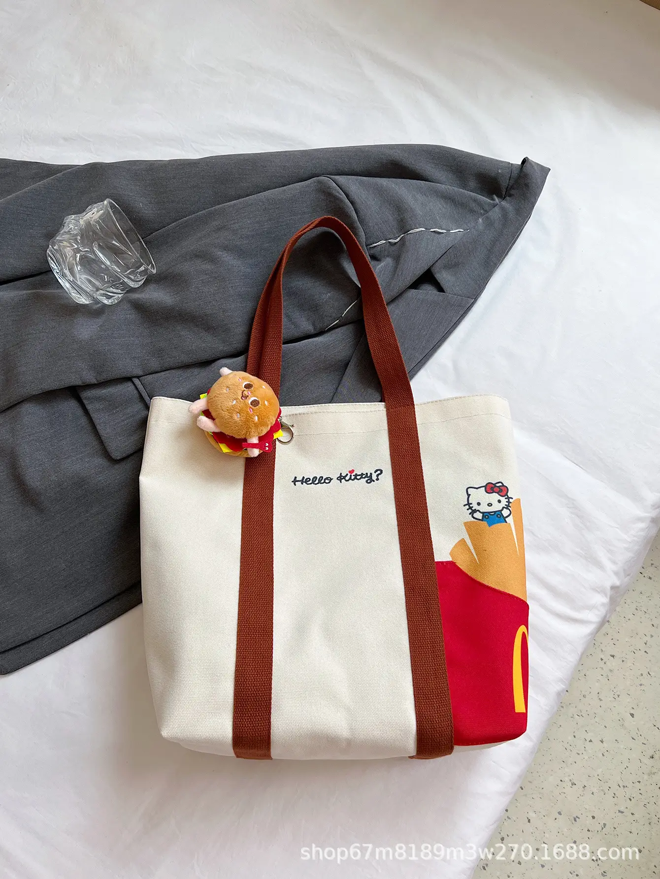 Cartoon Student Shoulder Bag White Brown Cartoon Design — feature 40