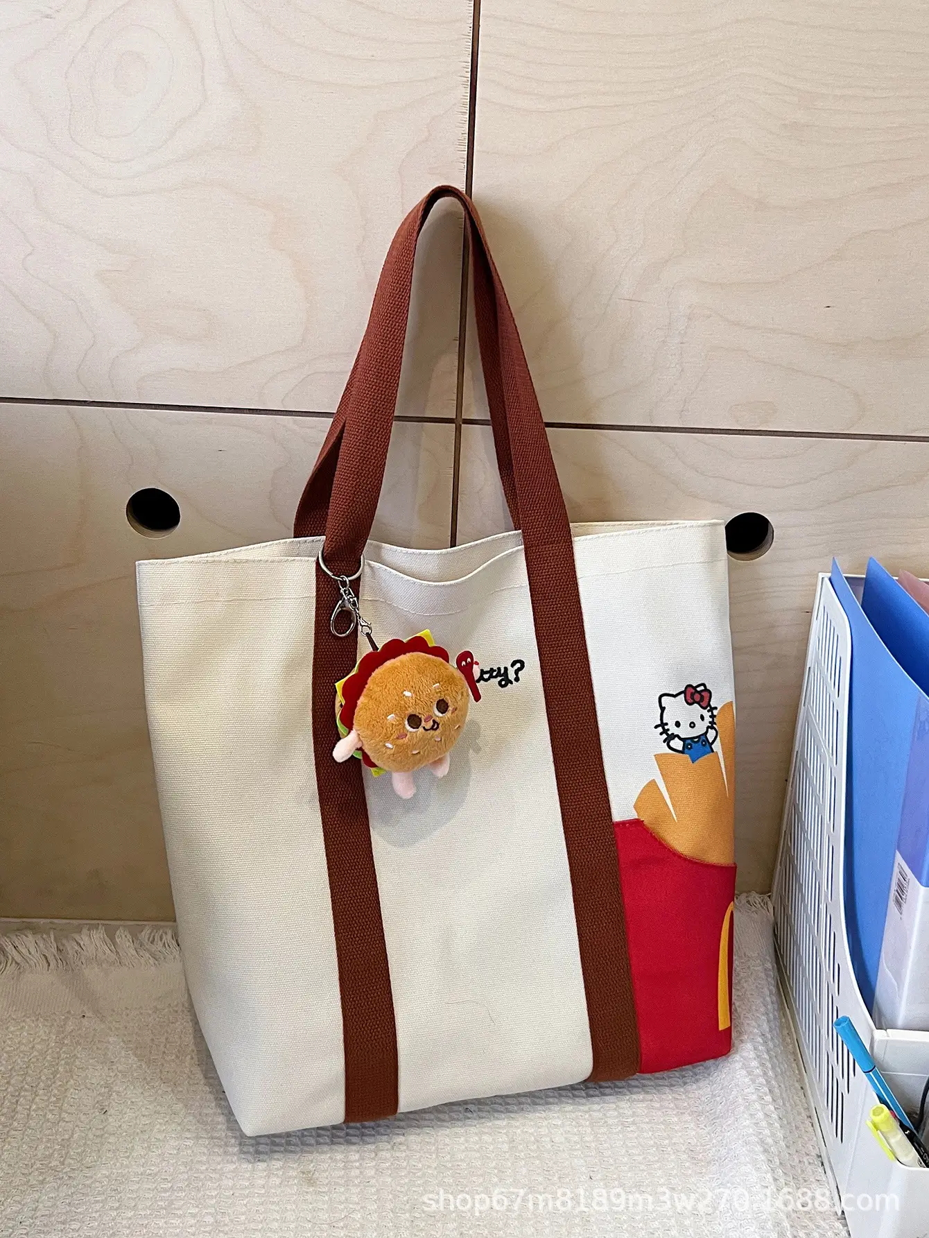 Cartoon Student Shoulder Bag White Brown Cartoon Design — feature 41