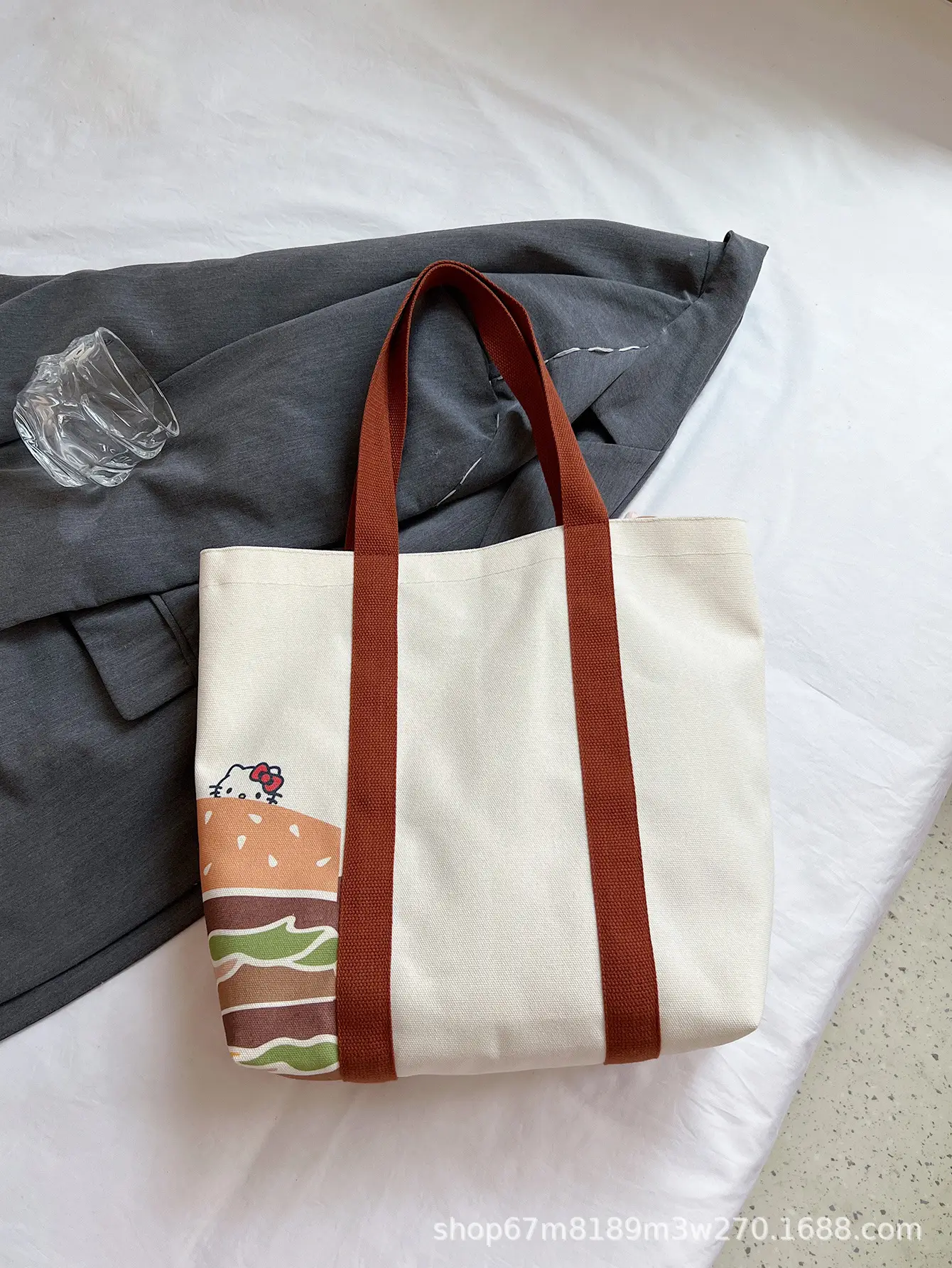 Cartoon Student Shoulder Bag White Brown Cartoon Design — feature 42