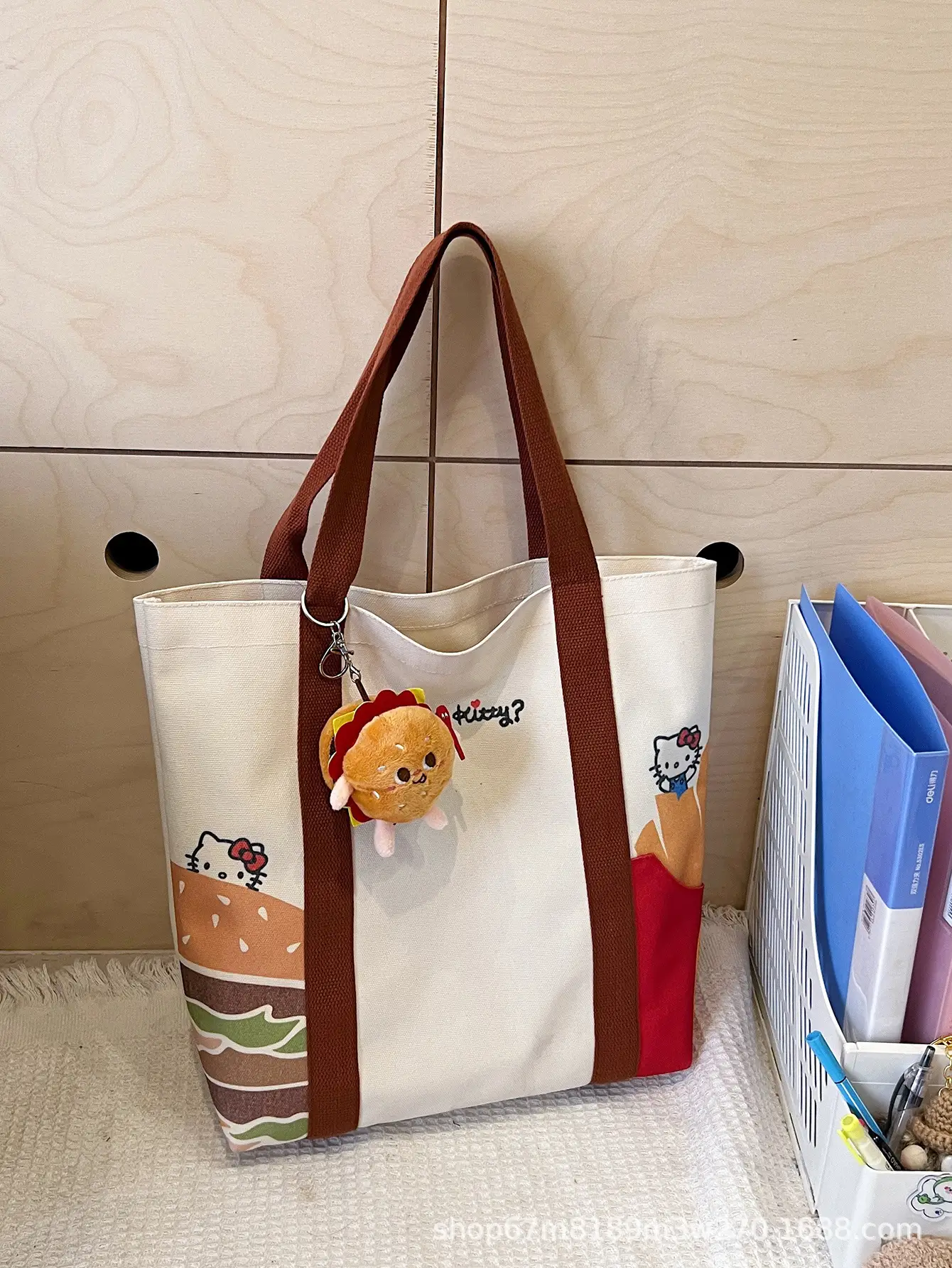 Cartoon Student Shoulder Bag White Brown Cartoon Design — feature 43