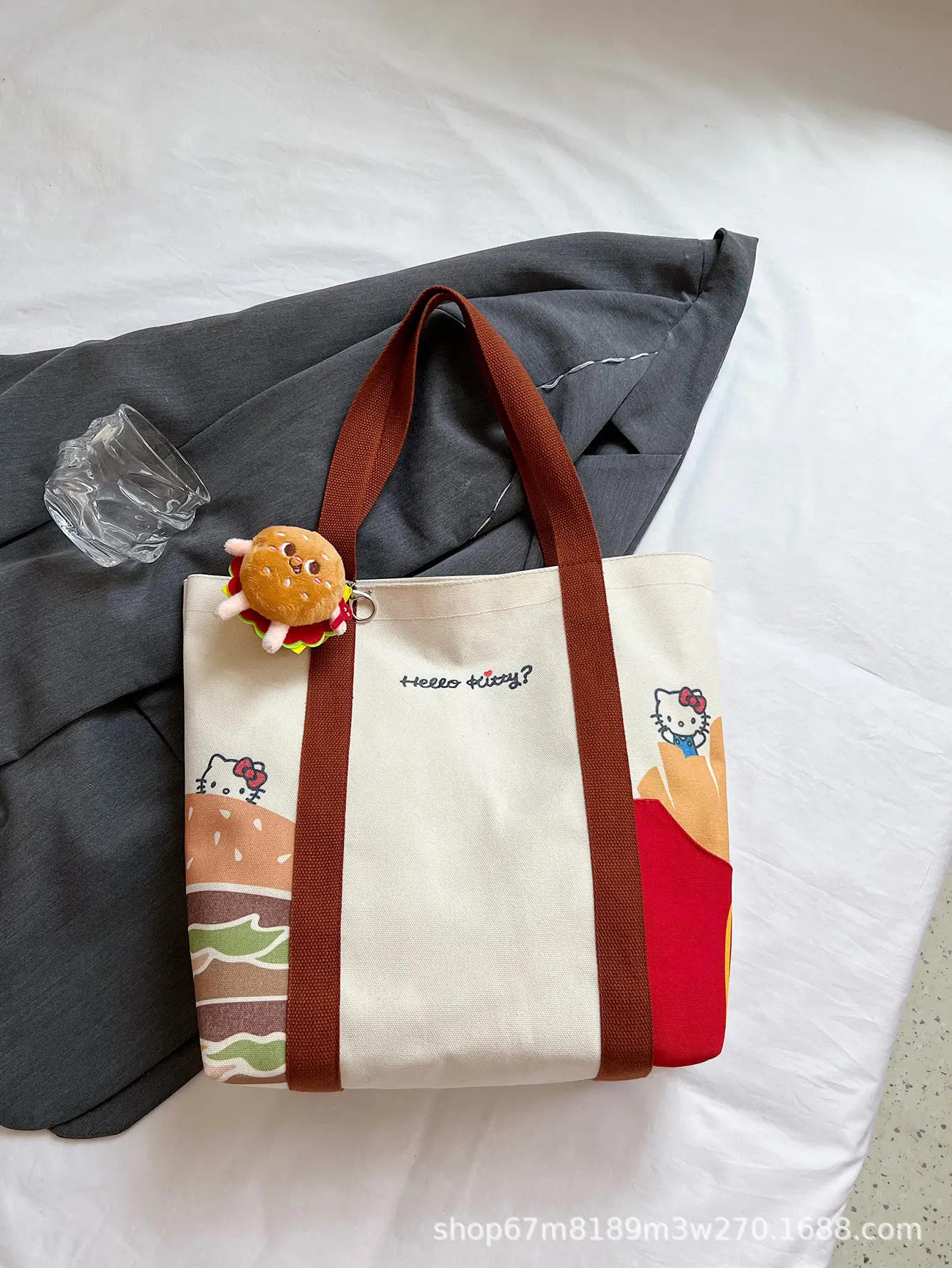 Cartoon Student Shoulder Bag White Brown Cartoon Design — feature 46