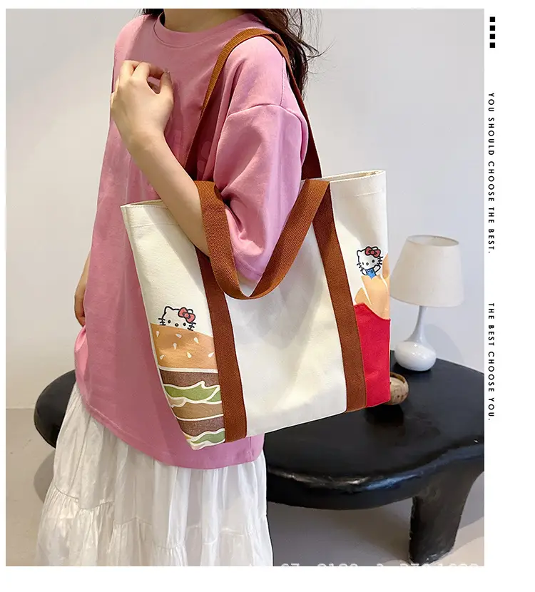 Cartoon Student Shoulder Bag White Brown Cartoon Design — feature 5