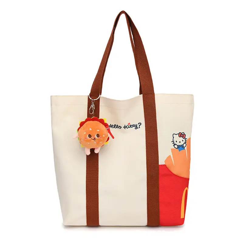 Cartoon Student Shoulder Bag White Brown Cartoon Design - Image 2