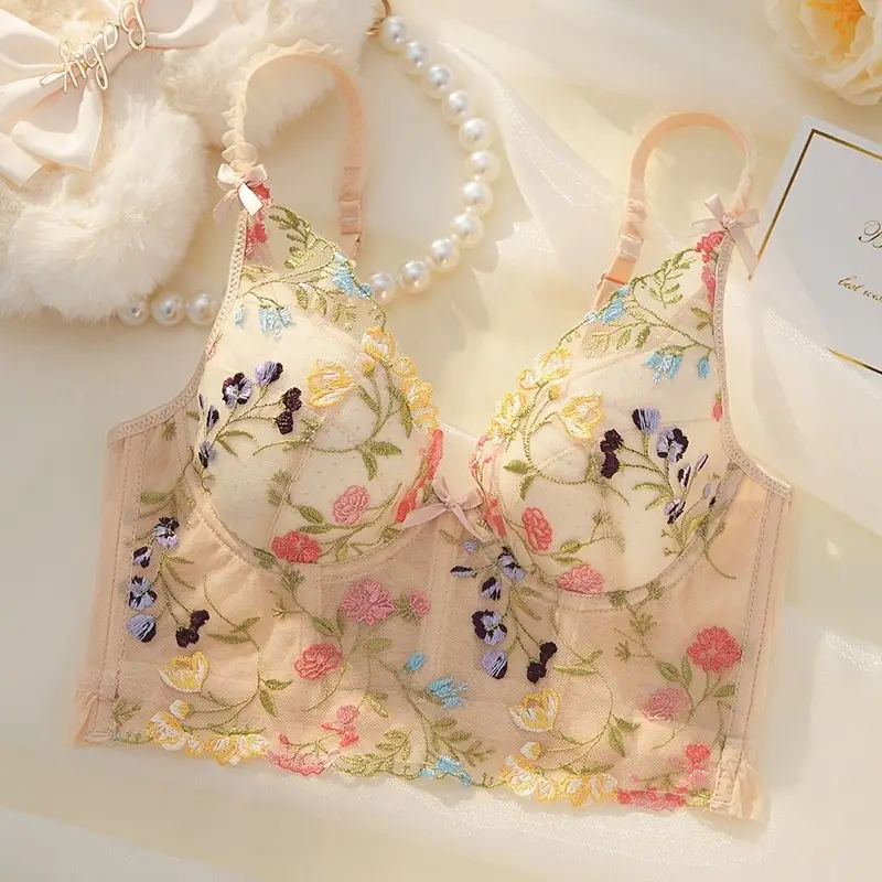 Transparent Embroidered Floral Sling Bra Non-Rimmed Small - Image 8