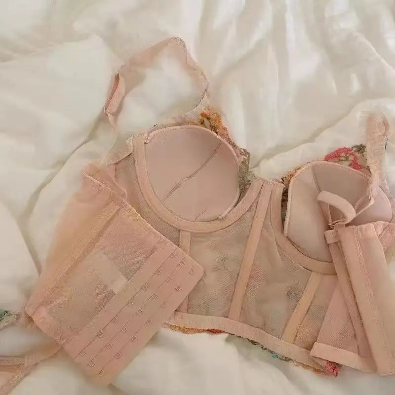 Transparent Embroidered Floral Sling Bra Non-Rimmed Small - Image 10
