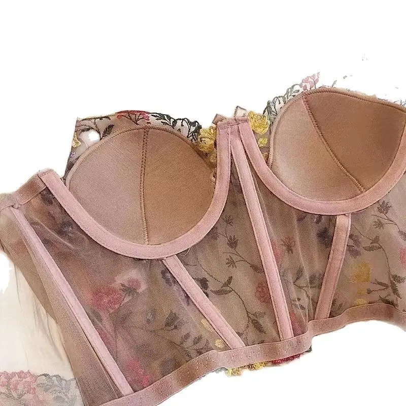 Transparent Embroidered Floral Sling Bra Non-Rimmed Small - Image 11