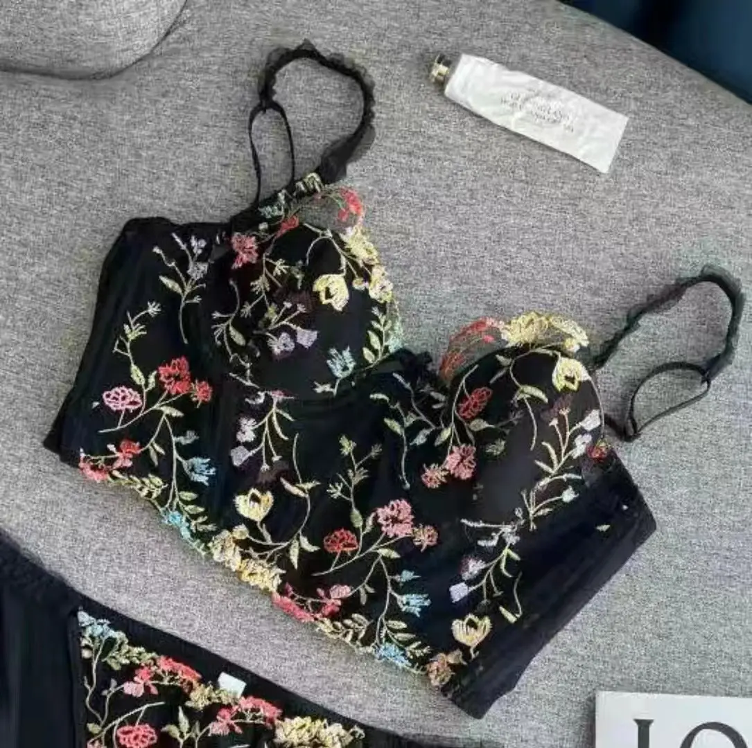 Transparent Embroidered Floral Sling Bra Non-Rimmed Small - Image 2
