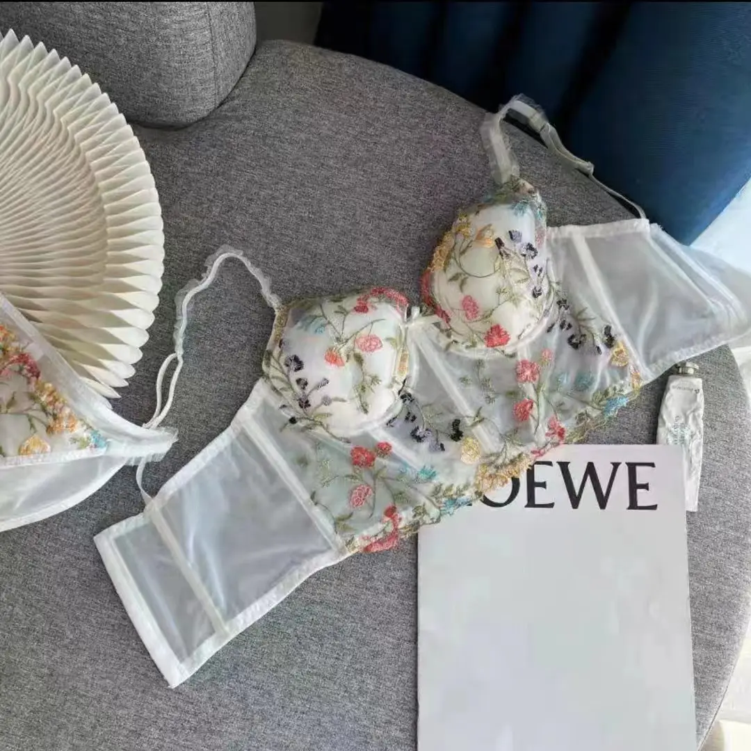 Transparent Embroidered Floral Sling Bra Non-Rimmed Small - Image 3