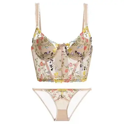 Transparent Embroidered Floral Sling Bra Non-Rimmed Small - Image 4