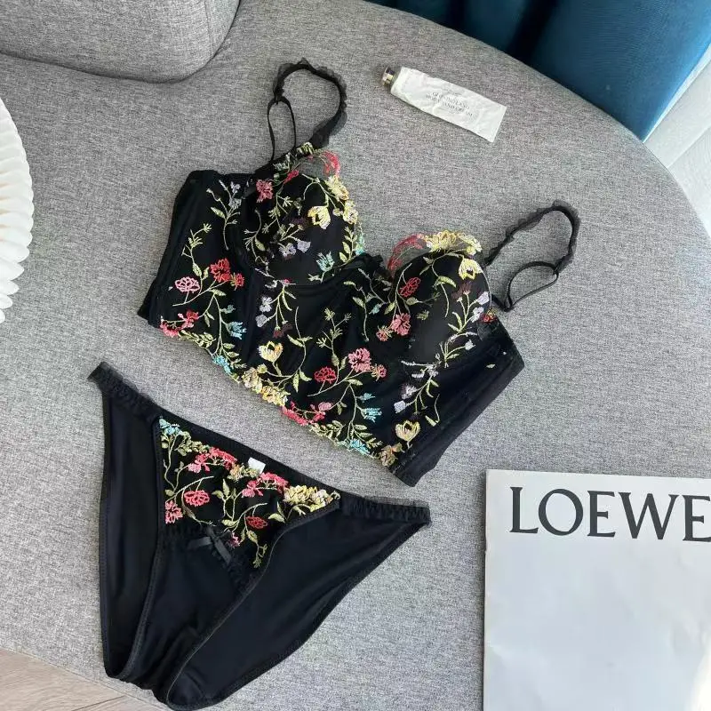 Transparent Embroidered Floral Sling Bra Non-Rimmed Small - Image 5