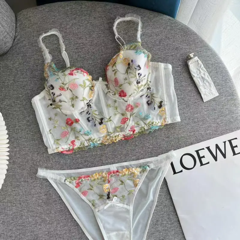 Transparent Embroidered Floral Sling Bra Non-Rimmed Small - Image 6