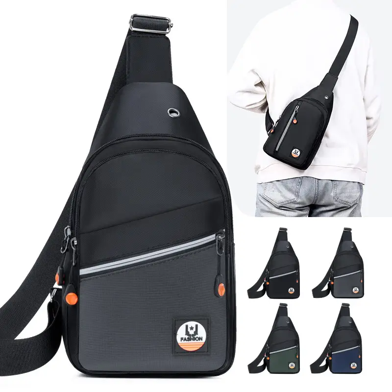 Men's Black Multifunctional Chest Bag with Crossbody Strap