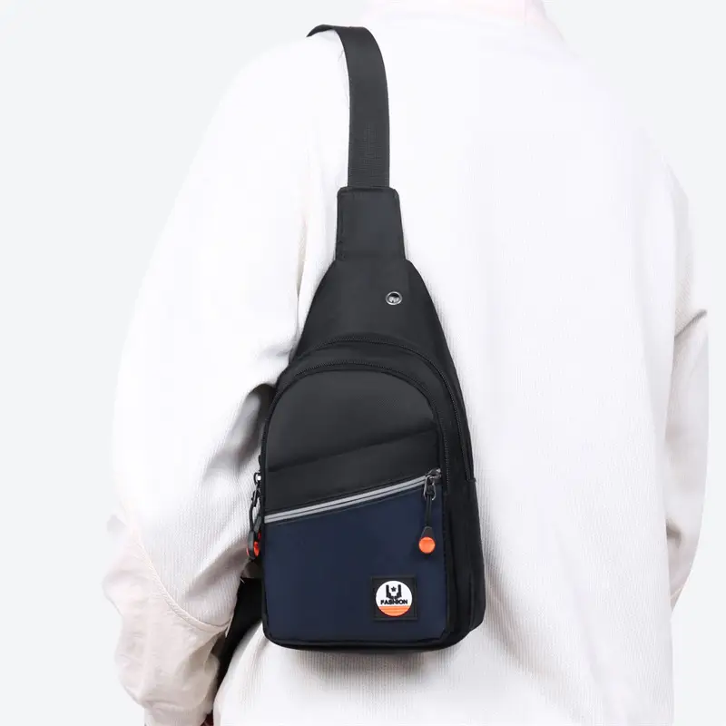 Men's Black Multifunctional Chest Bag with Crossbody Strap
