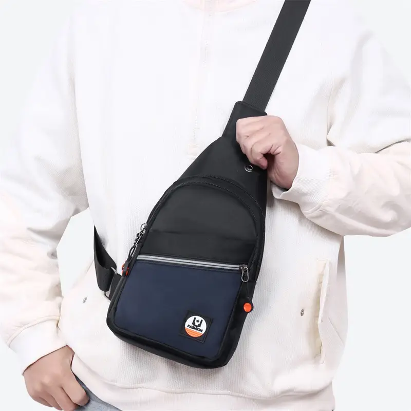 Men's Black Multifunctional Chest Bag with Crossbody Strap