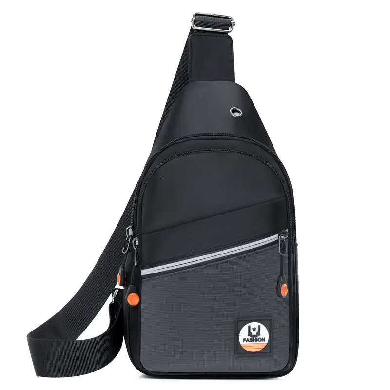 Men's Black Multifunctional Chest Bag with Crossbody Strap