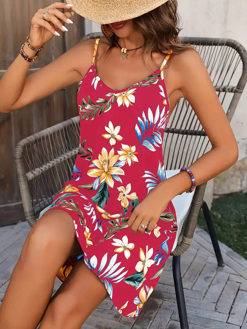 2025 Printed Floral Sling Dress Women Adjustable Strap — feature 13