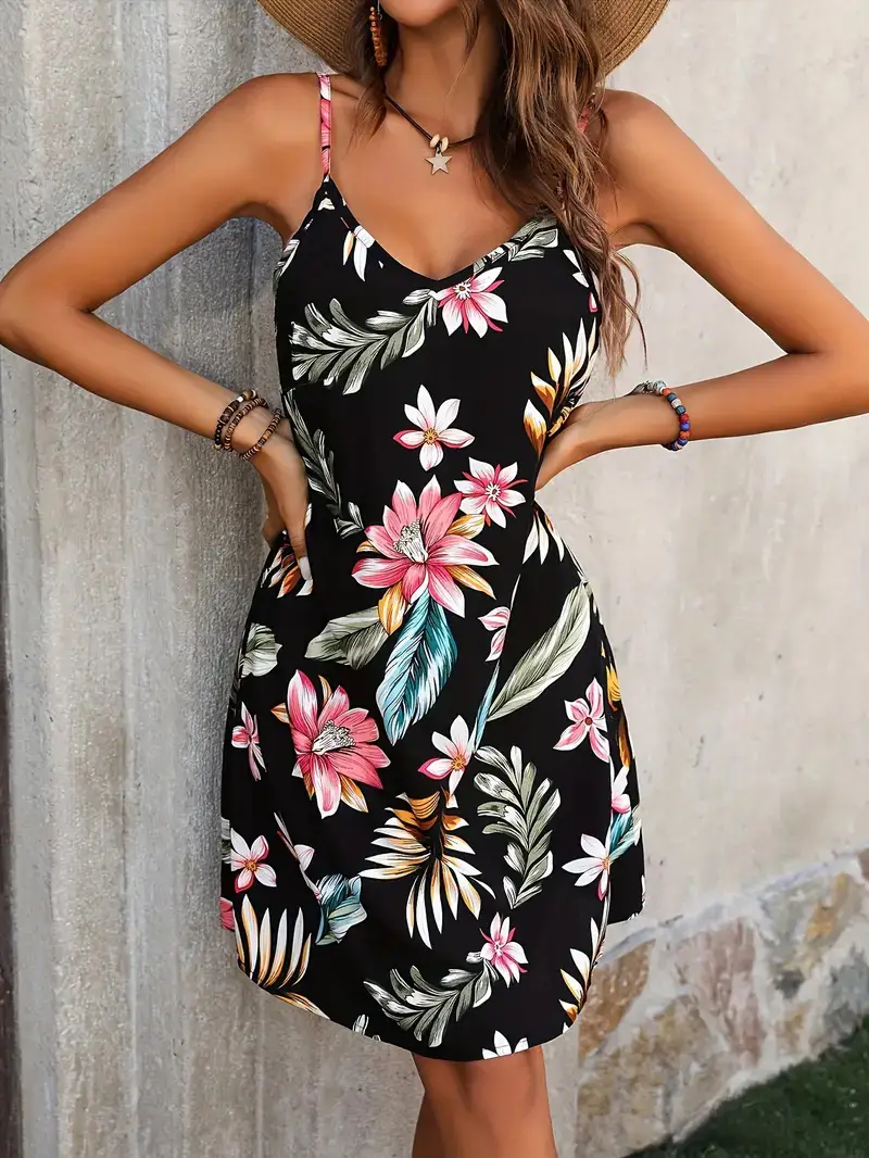 2025 Printed Floral Sling Dress Women Adjustable Strap — feature 7