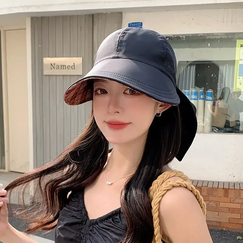 Women's White Plaid Sun Hat with Wide Brim