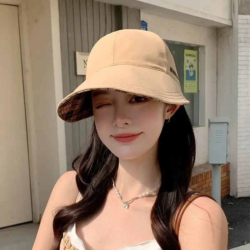 Women's White Plaid Sun Hat with Wide Brim — feature 16