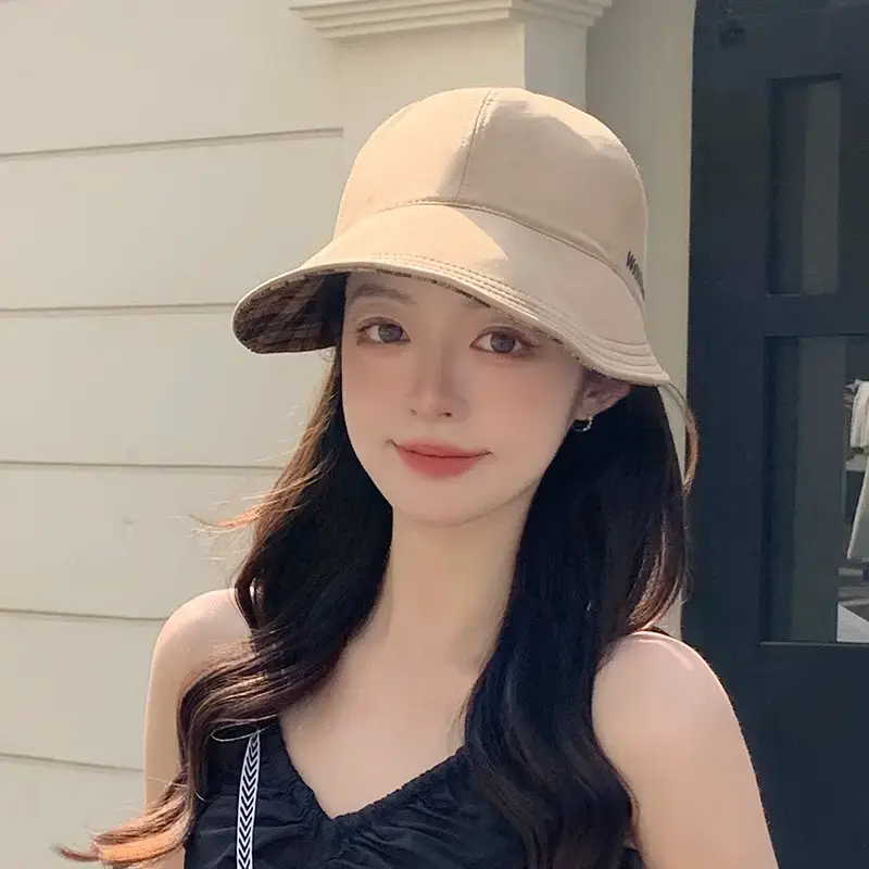 Women's White Plaid Sun Hat with Wide Brim — feature 18