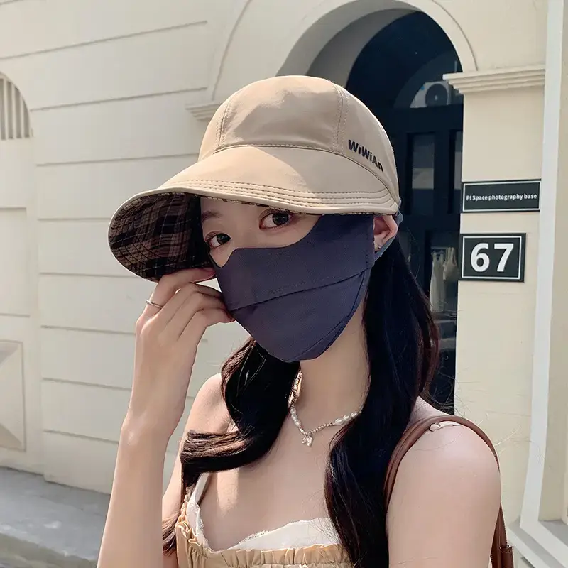 Women's White Plaid Sun Hat with Wide Brim — feature 21
