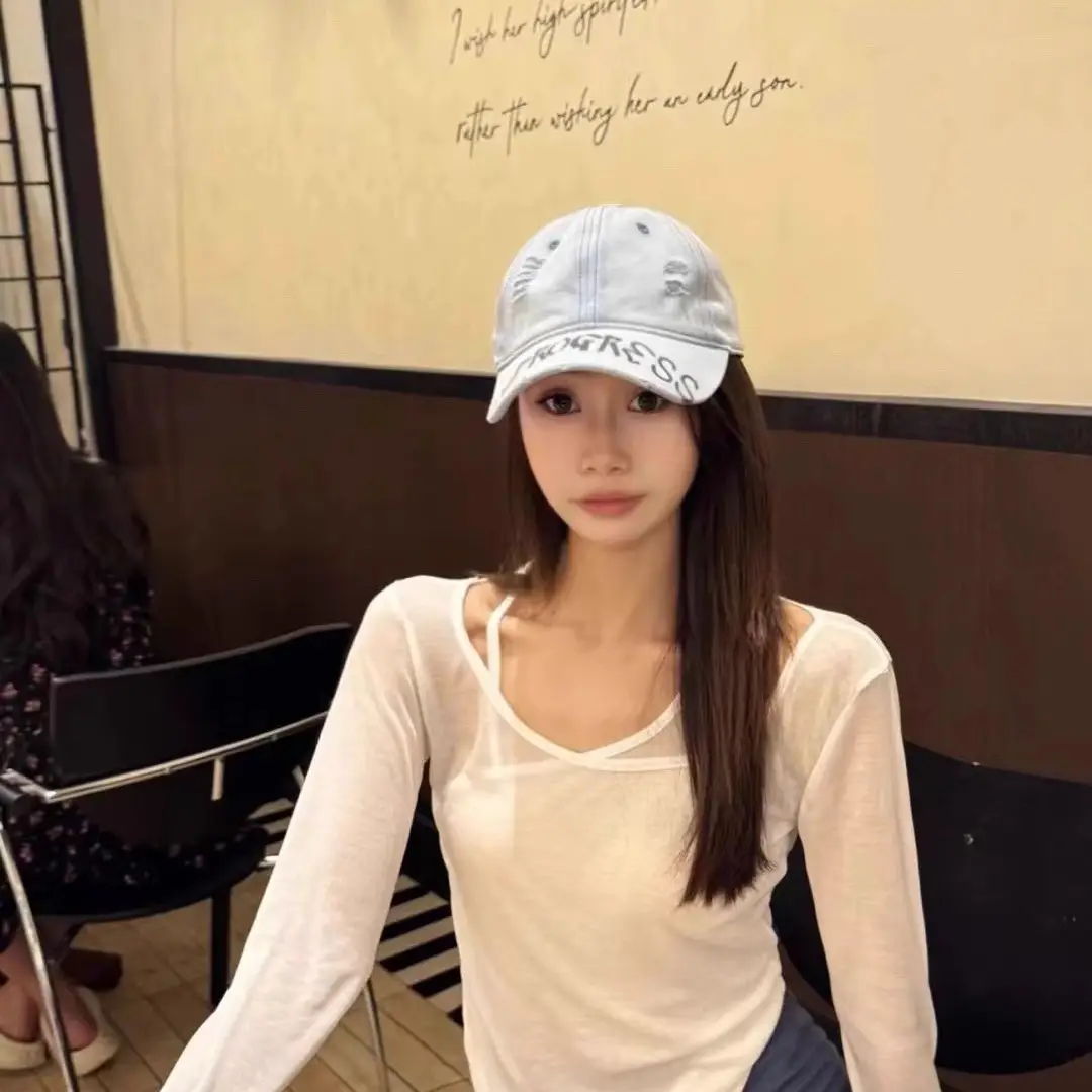 Women Vintage Distressed Cap Sun Protection Duckbill Cap - Image 11