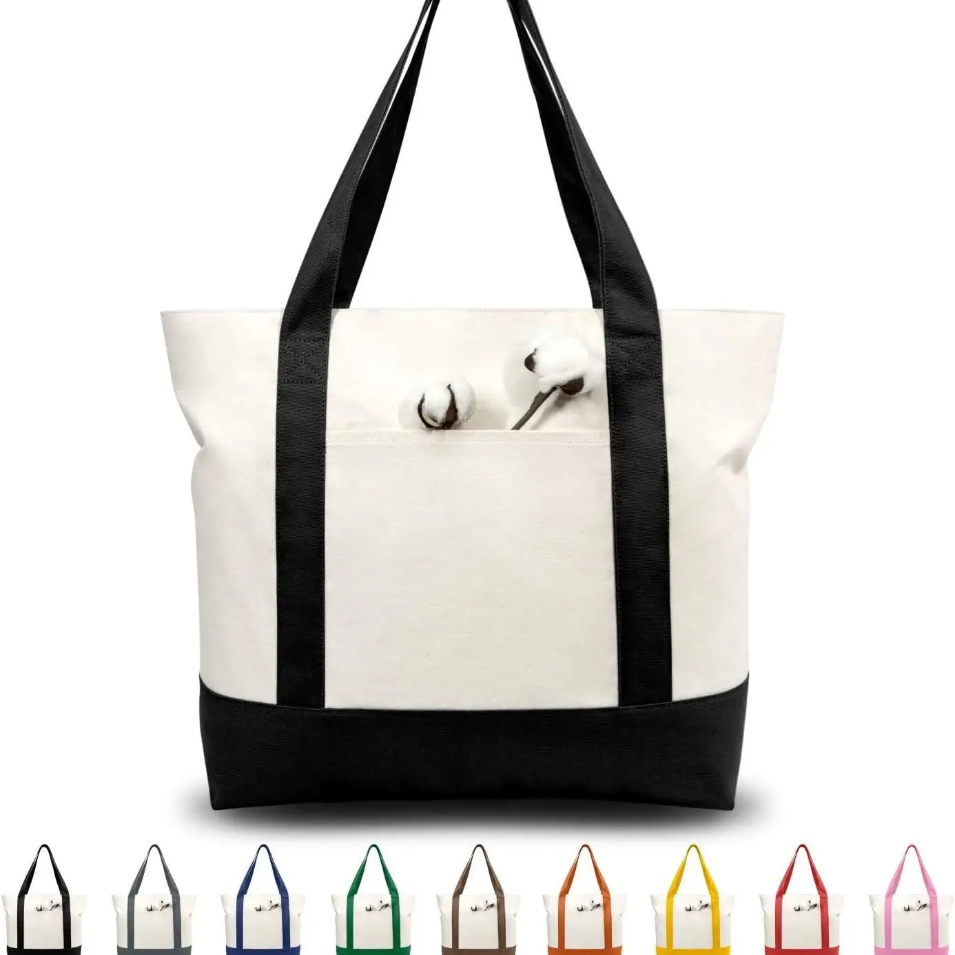 Large Capacity Canvas Tote Bag with Black Handles - Image 6