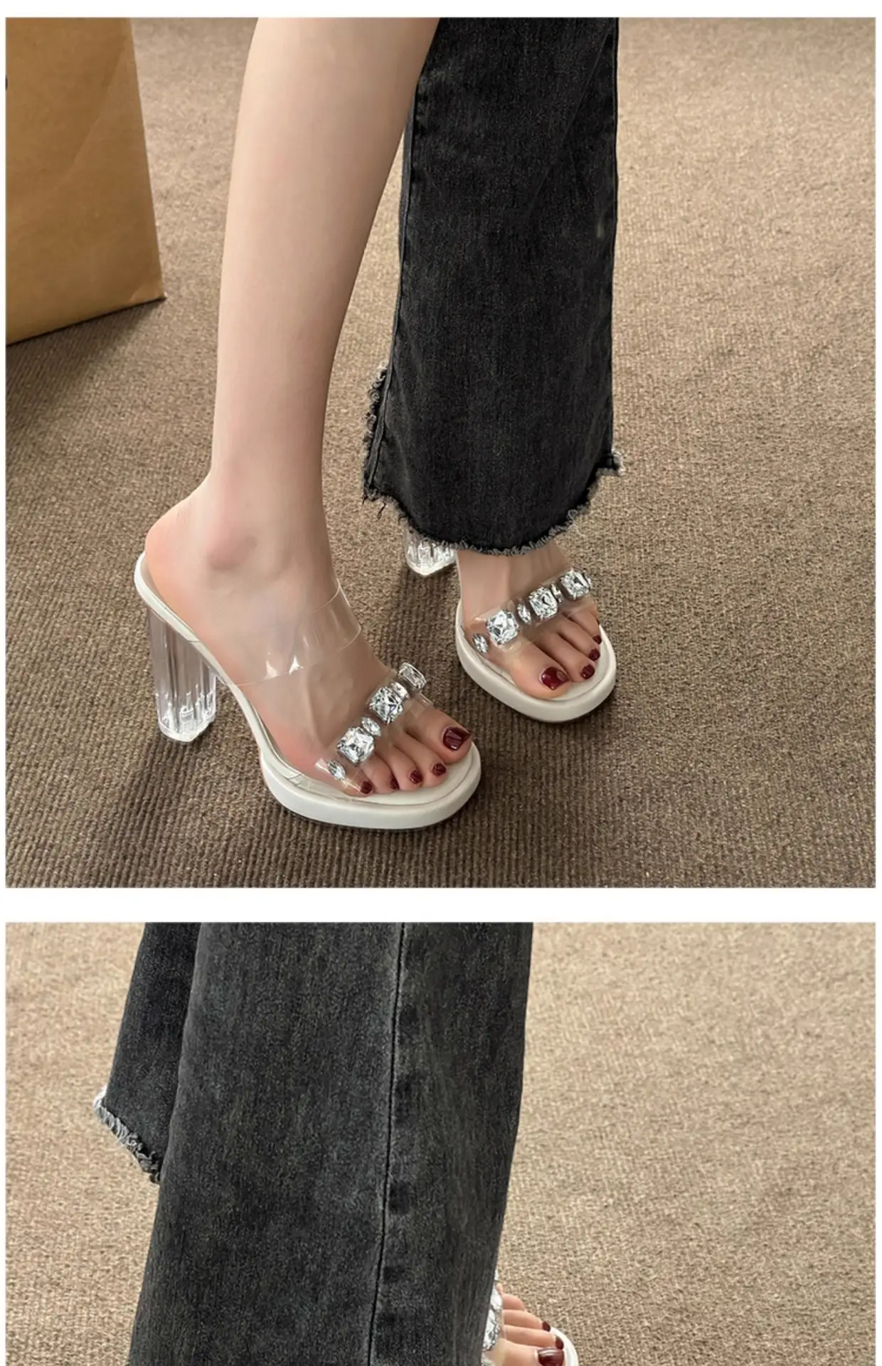 Women White Rhinestone Heel Sandals 2025 — feature 8