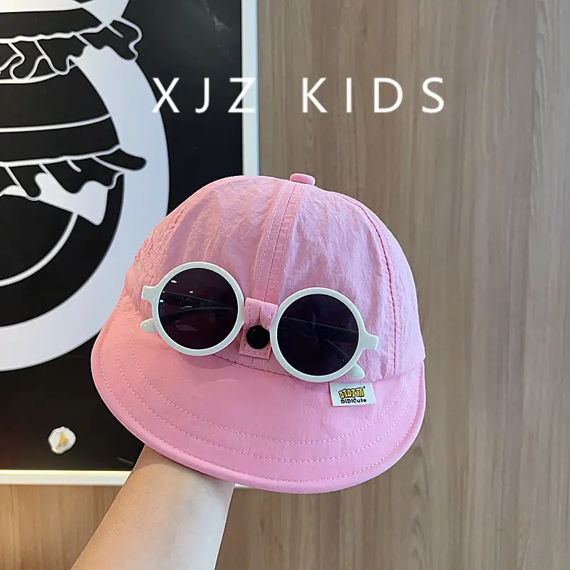 Kids Korean Sunglasses Cap Pink White Large Bristle Sun Hat - Image 2