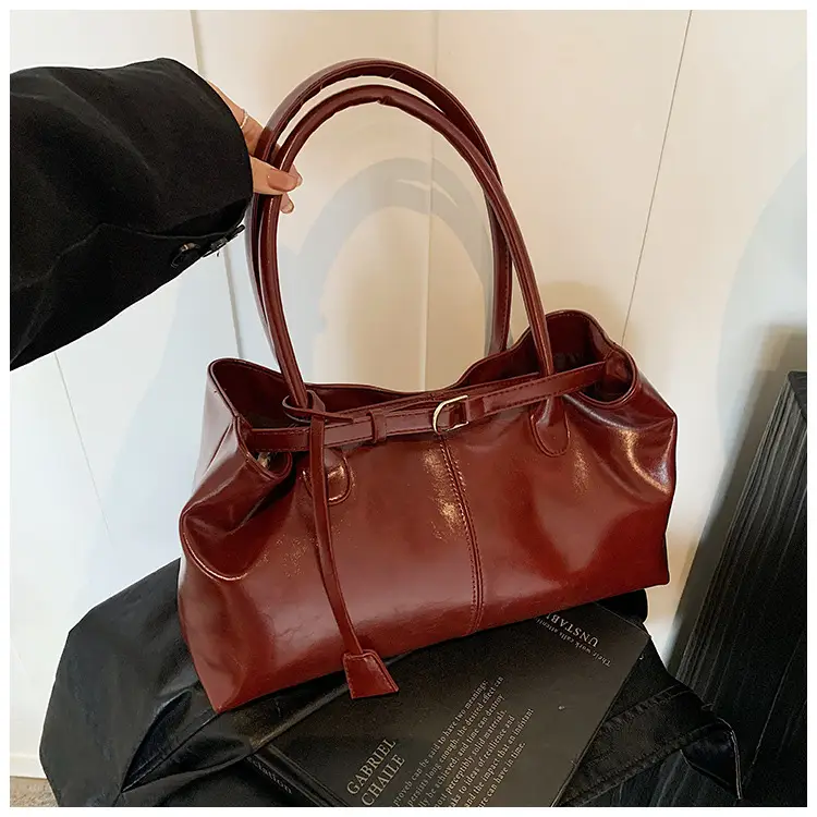 2026 Women's Brown Leather Tote Bag with Buckle Handle — feature 11