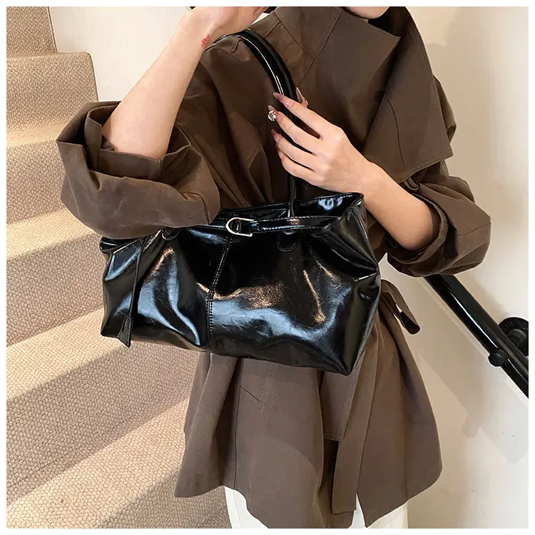 2026 Women's Brown Leather Tote Bag with Buckle Handle — feature 14