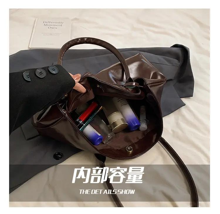 2026 Women's Brown Leather Tote Bag with Buckle Handle — feature 16