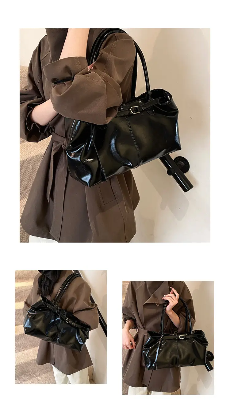 2026 Women's Brown Leather Tote Bag with Buckle Handle — feature 6