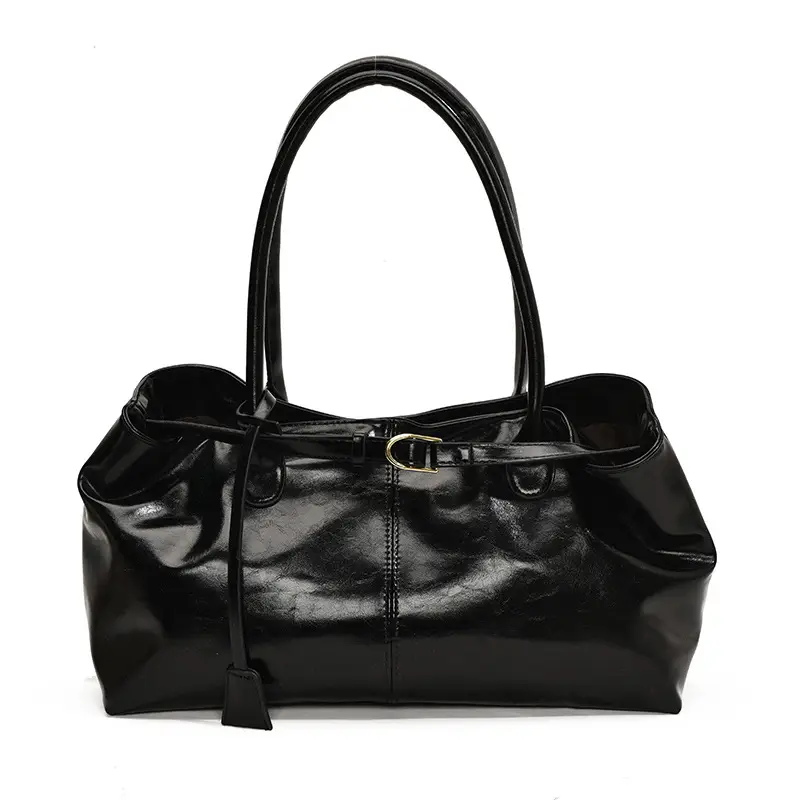 2026 Women's Brown Leather Tote Bag with Buckle Handle - Image 4