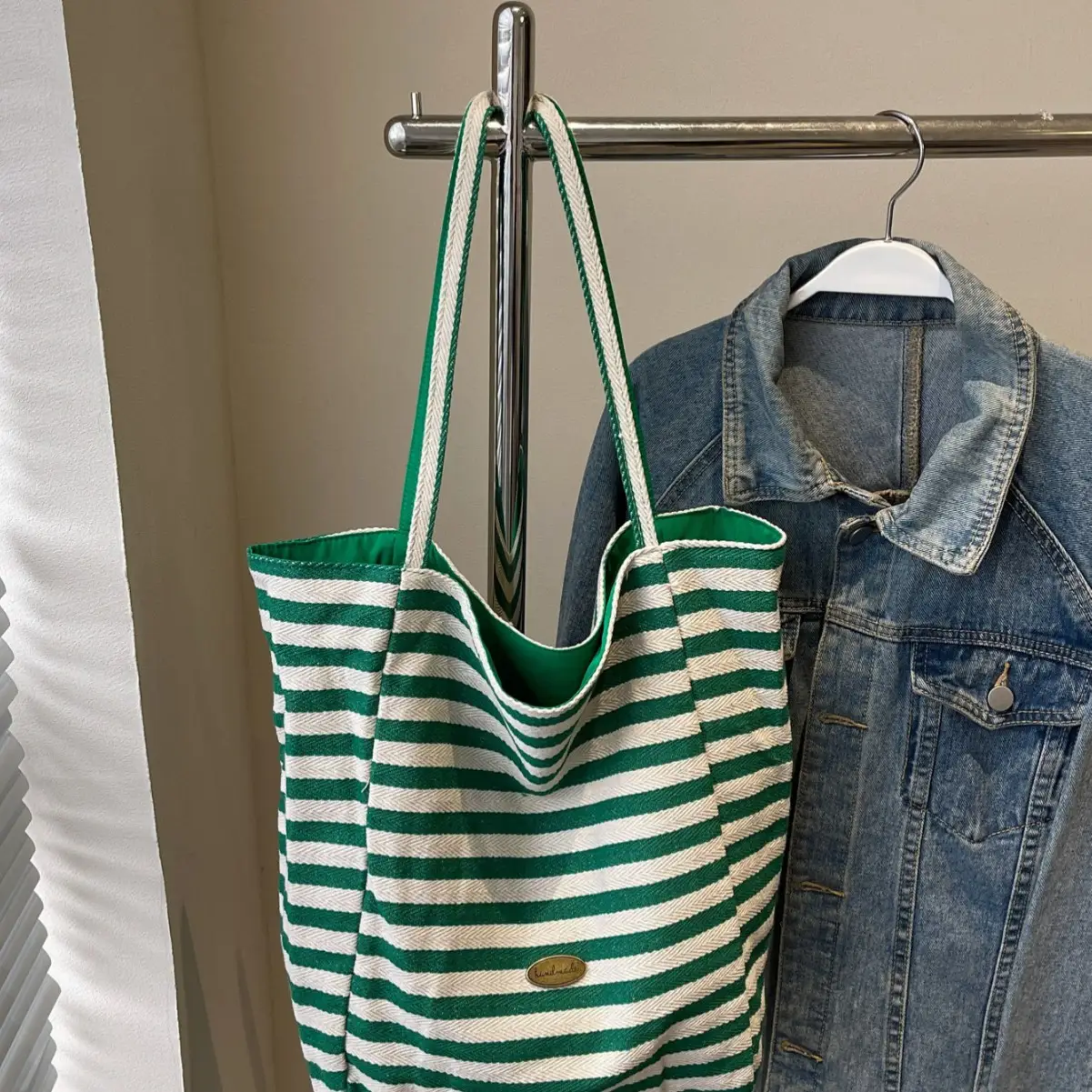 Women Striped Blue White Double Tote Bag Large Capacity Lightweight — feature 25