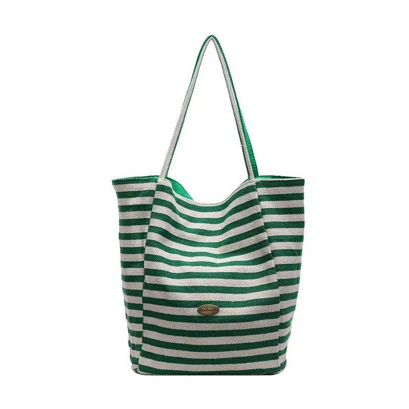 Women Striped Blue White Double Tote Bag Large Capacity Lightweight - Image 5