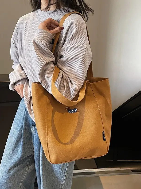 Women's Large Canvas Tote Bag Tan Artistic Style - Image 5