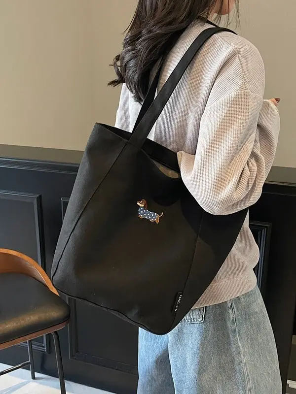 Women's Large Canvas Tote Bag Tan Artistic Style - Image 8