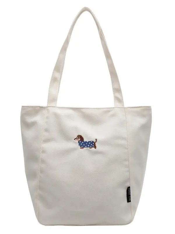 Women's Large Canvas Tote Bag Tan Artistic Style - Image 9