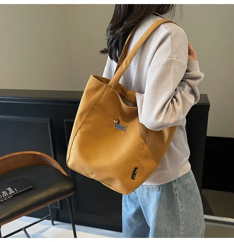 Women's Large Canvas Tote Bag Tan Artistic Style — feature 10