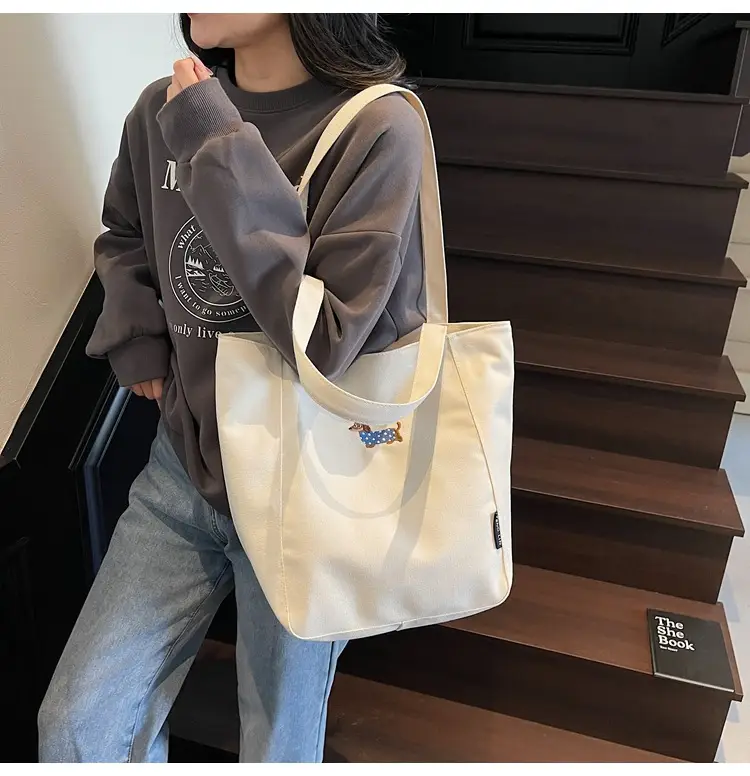 Women's Large Canvas Tote Bag Tan Artistic Style — feature 15