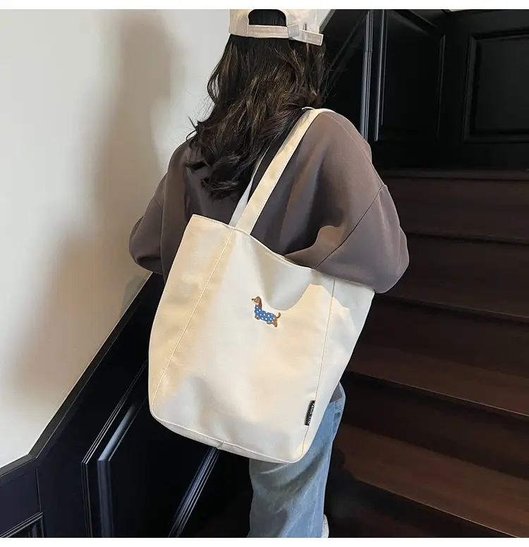 Women's Large Canvas Tote Bag Tan Artistic Style — feature 16