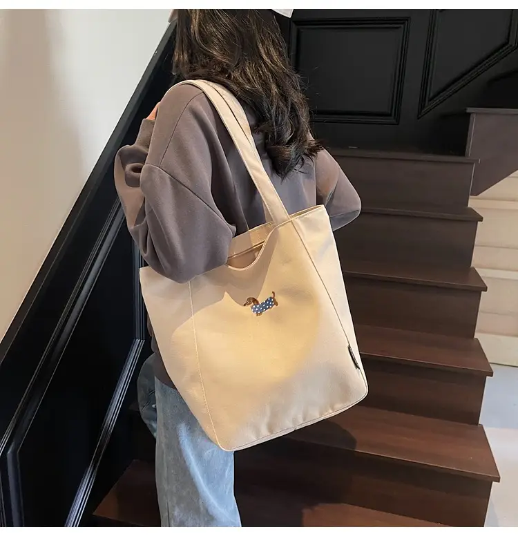 Women's Large Canvas Tote Bag Tan Artistic Style — feature 18